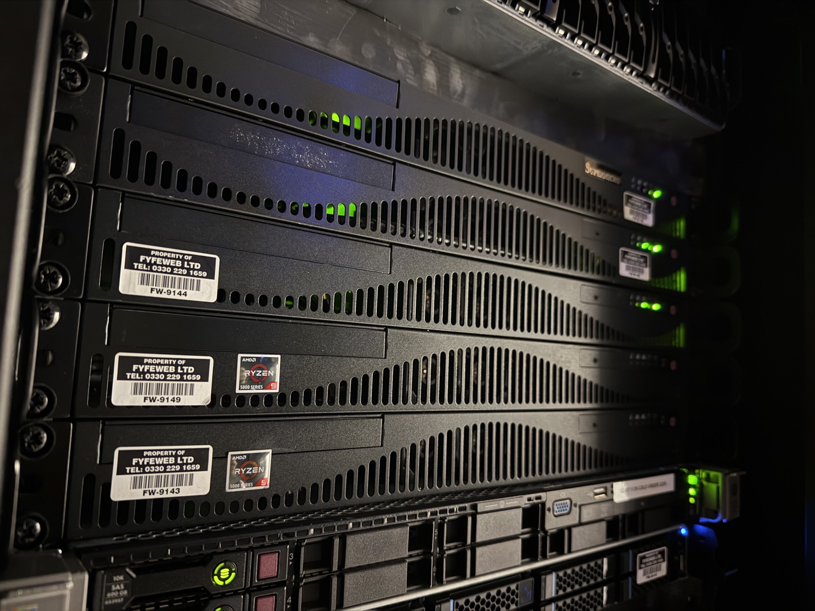 FyfeWeb-owned AMD Ryzen servers with property asset tags